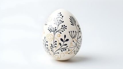 Hand Painted Easter Egg in ivory Colors on a white Background. Elegant Easter Template with Copy Space
