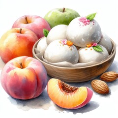 Artful Mochi Delights: Colorful Japanese Confectionery Illustration