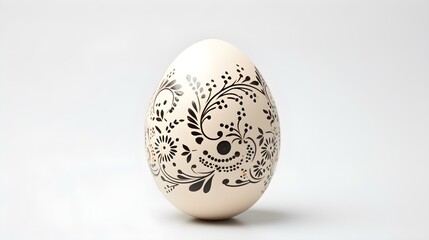 Hand Painted Easter Egg in ivory Colors on a white Background. Elegant Easter Template with Copy Space