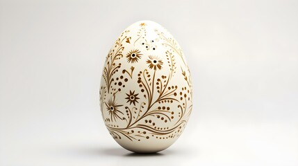 Hand Painted Easter Egg in ivory Colors on a white Background. Elegant Easter Template with Copy Space
