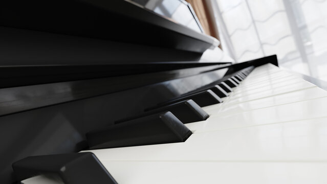 Piano keyboard wide angle view. Background image for music events