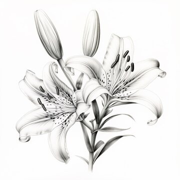 Pencil sketch lily flower image Generative AI