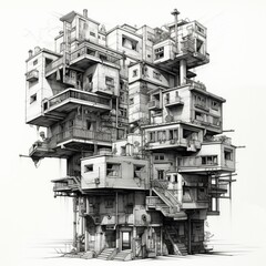 pencil sketch multi storey house Generative AI