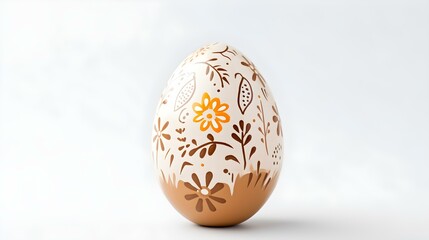 Hand Painted Easter Egg in light brown Colors on a white Background. Elegant Easter Template with Copy Space