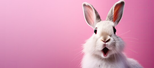 Obraz premium Surprised Shocked Bunny with Big Eyes on a Orange Background with Space for Copy