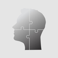 Male head made puzzle pieces. Strategy education