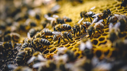 Bustling beehive illustrating principle of circular economy, AI Generated