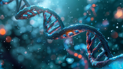 Detailed depiction of DNA strand, AI Generated