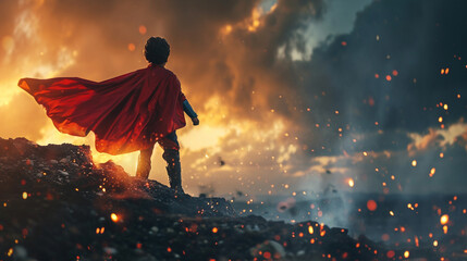 Kid dreaming of being superhero with powers coming to life around them, AI Generated - obrazy, fototapety, plakaty