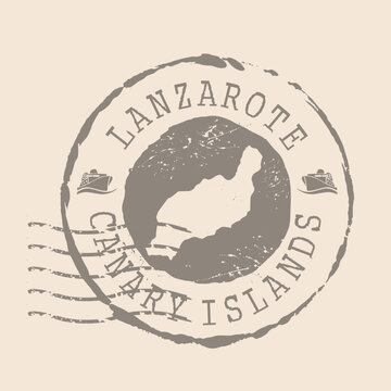 Stamp Postal of Lanzarote. Map Silhouette rubber Seal.  Design Retro Travel. Seal  Map Lanzarote  of Canary Islands grunge  for your design.  Spain. EPS10