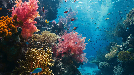 Fototapeta na wymiar In-depth study of coral reef ecosystem, AI Generated
