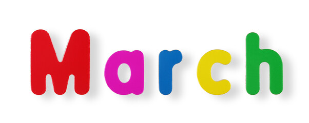 March word in coloured magnetic letters