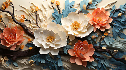 Abstract flowers seamless pattern, oil painting decorative background