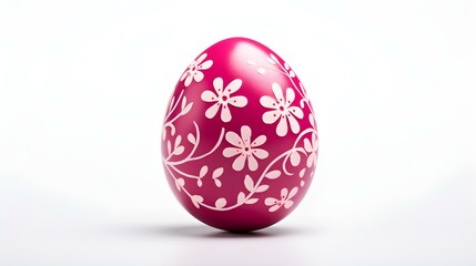 Hand Painted Easter Egg in magenta Colors on a white Background. Elegant Easter Template with Copy Space