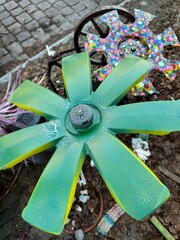 multi-colored beautiful large children's propeller on the street
