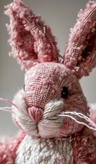 A pink rabbit, close up.