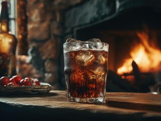 Diet Cola with ice in a warm pub