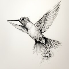 Obraz premium Pencil sketch nice hummingbird flying image Generative AI