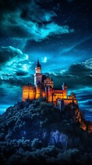 Castle under night light emits mysterious illustration image AI generated art