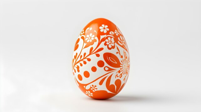Hand Painted Easter Egg in orange Colors on a white Background. Elegant Easter Template with Copy Space