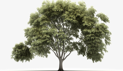 Fototapeta premium Beautiful single green tall tree isolated white background