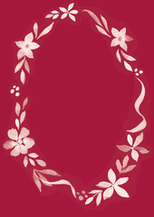 Romantic garland of light flowers, originally painted in watercolor, on a red background, ideal for cards, invitations, etc.