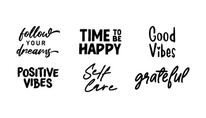 Motivational quotes bundle. Inspiration and good vibes set of typographic designs.