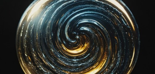  a close up of a glass vase with a swirl design on the bottom of it and water droplets on the bottom of the glass.