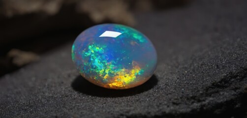  a black opal sitting on top of a black piece of cloth with a white piece of paper sticking out of it.