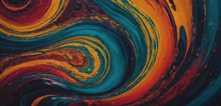  a close up of a painting with a swirly design on the bottom of the image and the bottom of the image painted in blue, yellow, red, orange, green, and blue, and red colors.