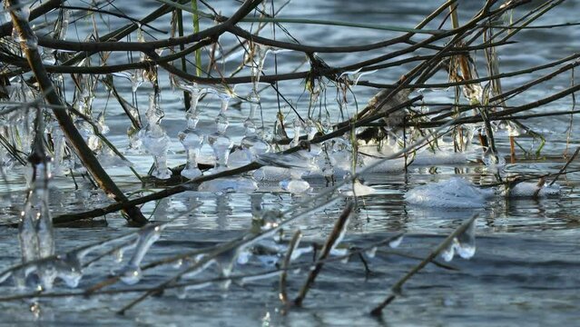Eisskulpturen an der Eder bei Grifte in Nordhessen