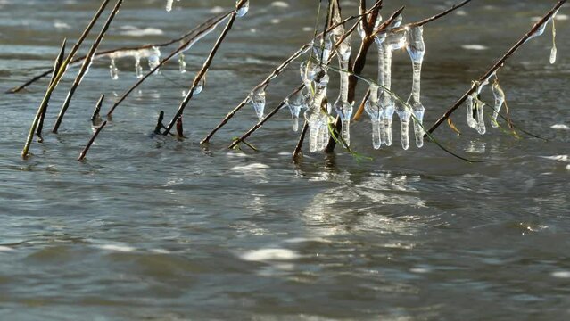 Eisskulpturen an der Eder bei Grifte in Nordhessen