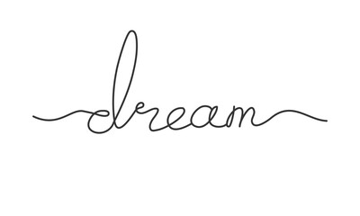 DREAM lettering, oneline word. Hand drawn motivation and inspiration phrase dream. Calligraphy Smooth line. Vector illustration