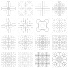 A set of seamless, vector patterns of geometric shapes. 