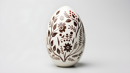 Hand Painted Easter Egg in white Colors on a white Background. Elegant Easter Template with Copy Space