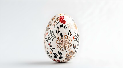 Hand Painted Easter Egg in white Colors on a white Background. Elegant Easter Template with Copy Space