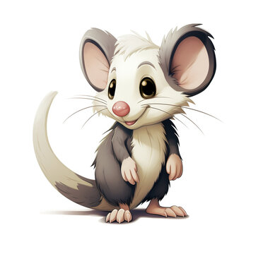 cartoon character  mouse , opossum , isolated on white