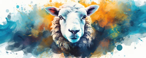 Fotobehang Watercolor sheep head animal photo on white background. © amazingfotommm