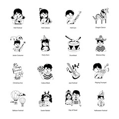 Set of Global Festivals Glyph Icons 

