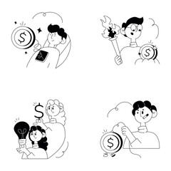 Set of Finance Mini Doodle Illustrations 

