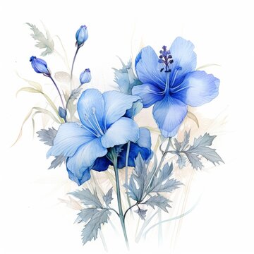 pencil sketch watercolor blue flower plants image Generative AI