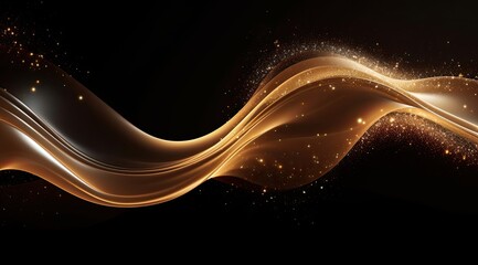 Colorful background with dark gold and chocolate waves and sparkles. AI generated illustration.