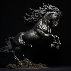 Fototapeta premium Beautiful wild animal black racing horse running elegant pictures