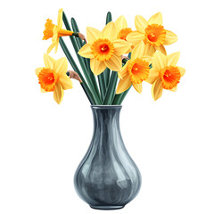 Daffodils in a vase isolated on white background, pop-art, png

