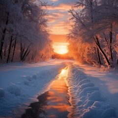 Very nice winter sun rising images Generative AI