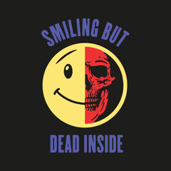 Unleash a striking duality with our unique vector design featuring half of a gleaming, cheerful emoji face seamlessly merging with the macabre half of a skull.