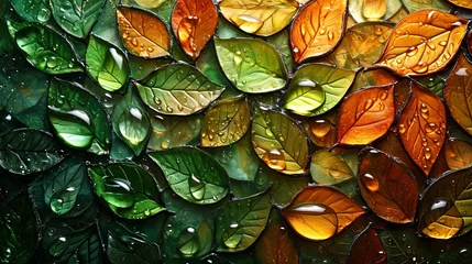 Photo sur Plexiglas Coloré Stained glass window background with colorful leaf and water drops abstract. 