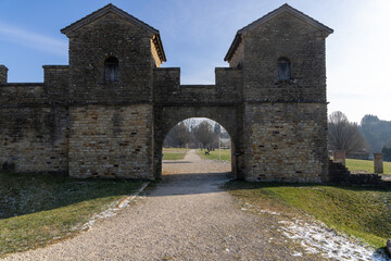 Fototapeta na wymiar Roman eastern fort in Welzheim taken from the street in winter