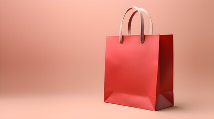 Light Red Shopping Bag on a light Background with Copy Space. Template for Sales and Auctions