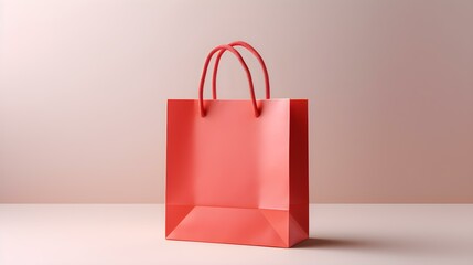 Light Red Shopping Bag on a light Background with Copy Space. Template for Sales and Auctions